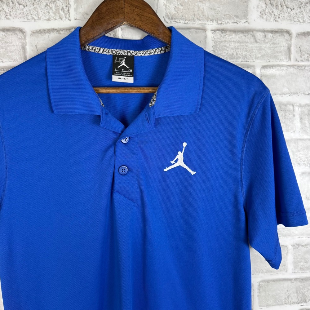 Jordan Men Dri-FIT Jumpman Polo Shirt Royal Blue Elephant Print 865856-493 SMALL